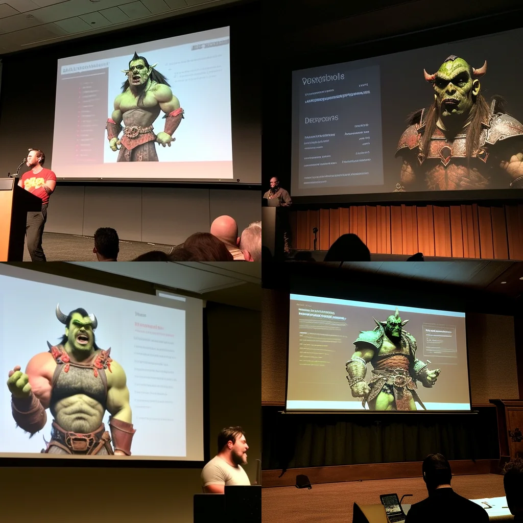 An Orc giving a keynote at PyData